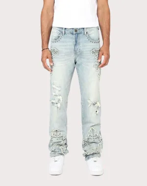 Linen - crafted fashion Grindhouse Straight Fit Western Studded Milky Blue Jeans Clothing prices