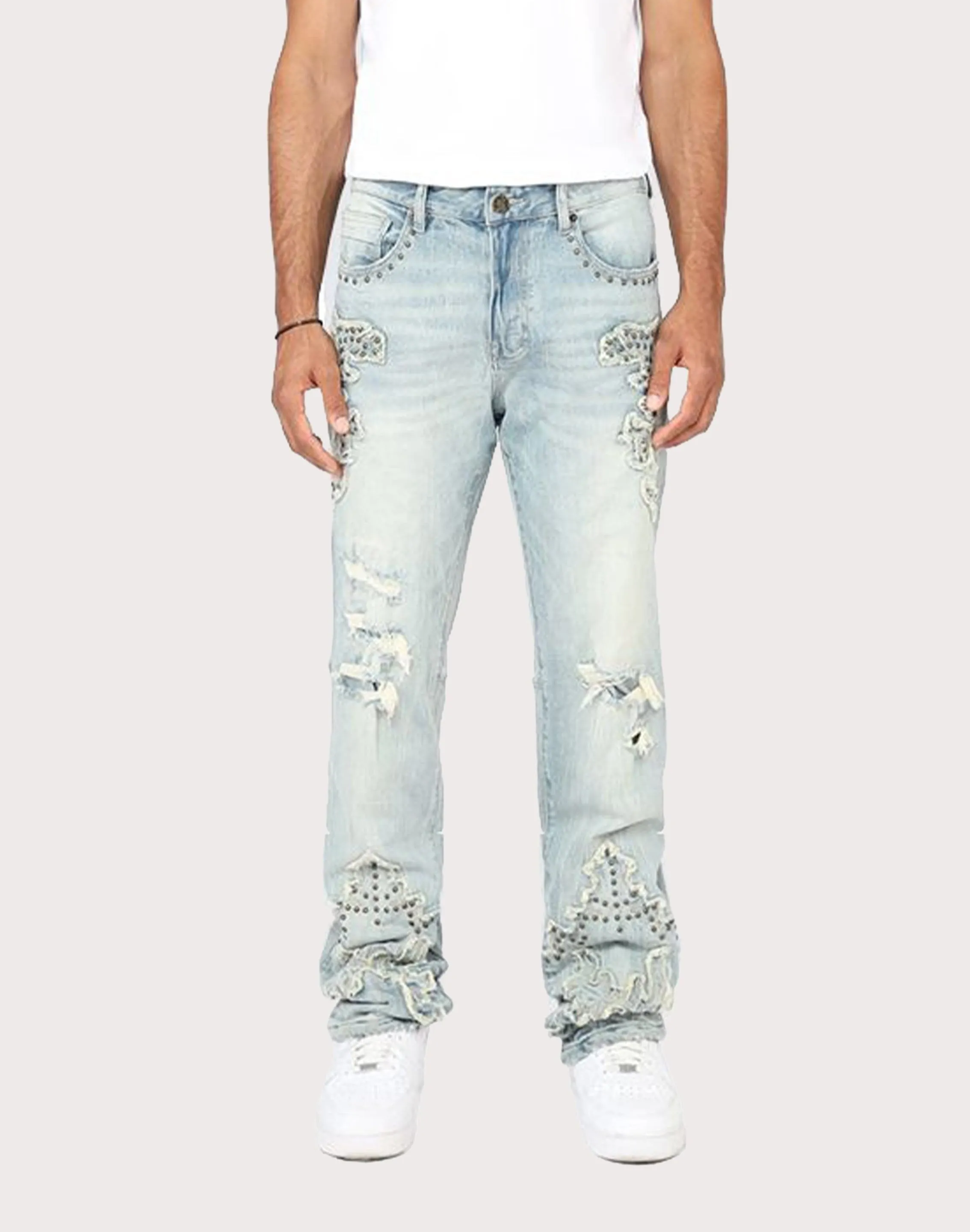 Linen - crafted fashion Grindhouse Straight Fit Western Studded Milky Blue Jeans Clothing prices