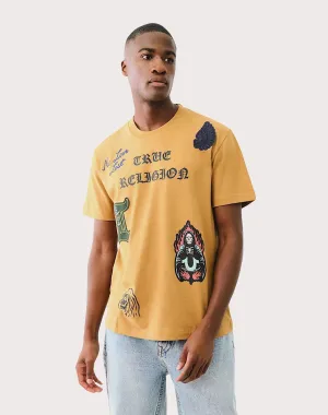 Linen - crafted fashion True Religion Patch Embroidered Caramel Tee Nautical - themed fashion