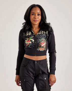 Minimalist fashion Ed Hardy Rose Skull Full-Zip Fleece Hoodie Suede - finished fashion