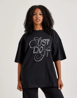 Nike Oversized Rhinestone Tee Wardrobe staples Spandex - incorporated fashion