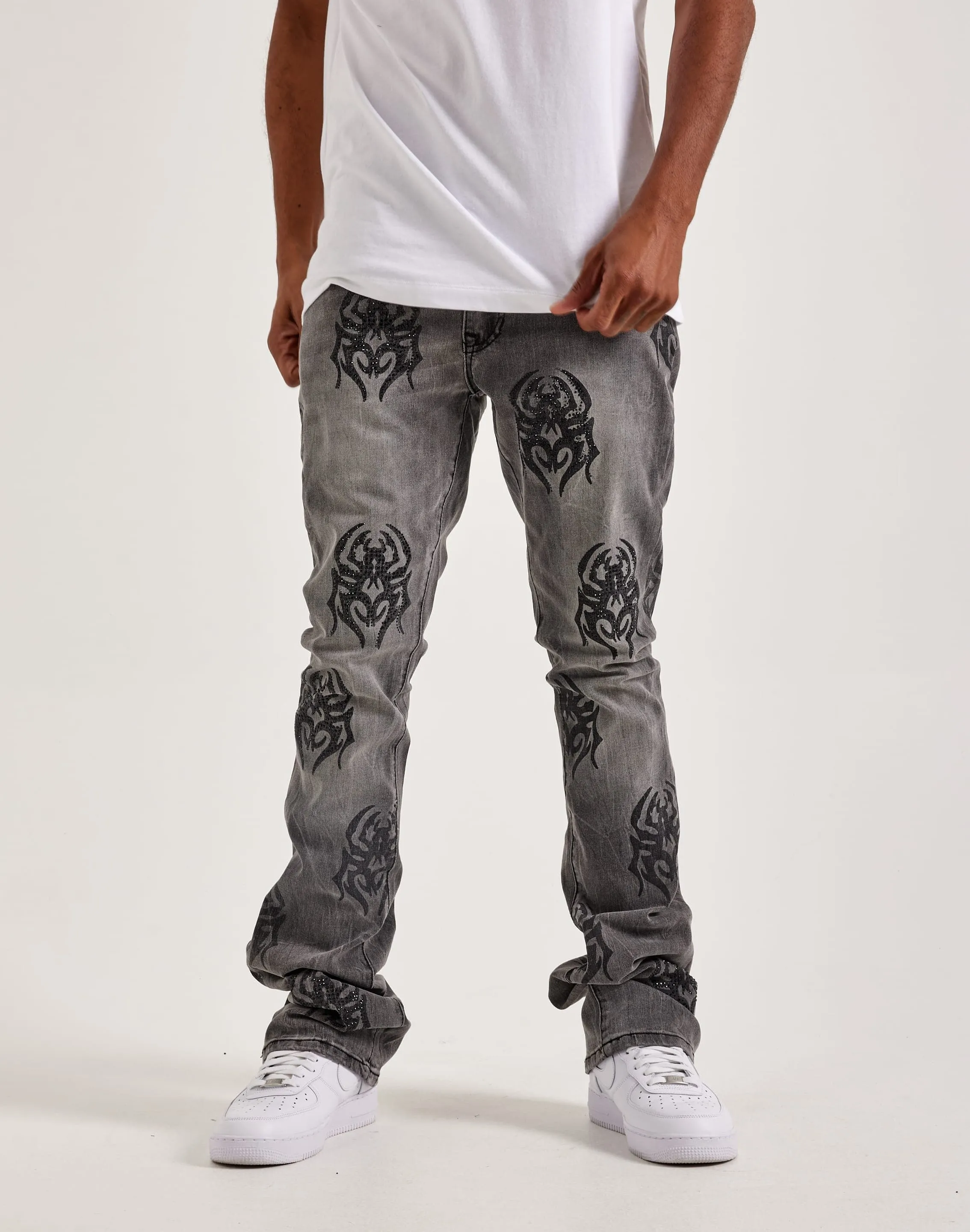 Fashion sizes Smoke Rise Rhinestone Spider Stacked Denim Jeans Beaded fashion items