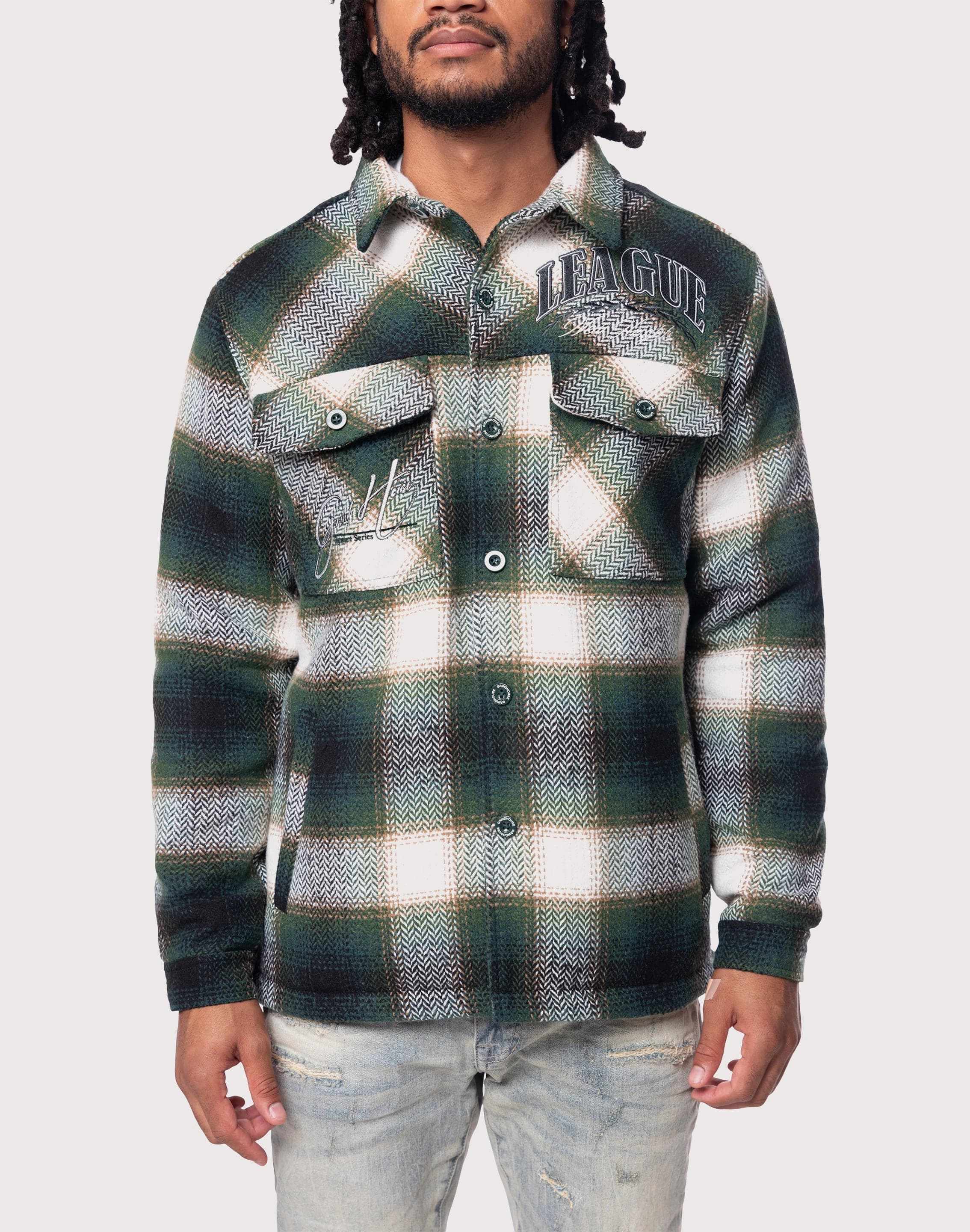 Outerwear options Grindhouse Spruce Green Plaid Shacket Activewear gear