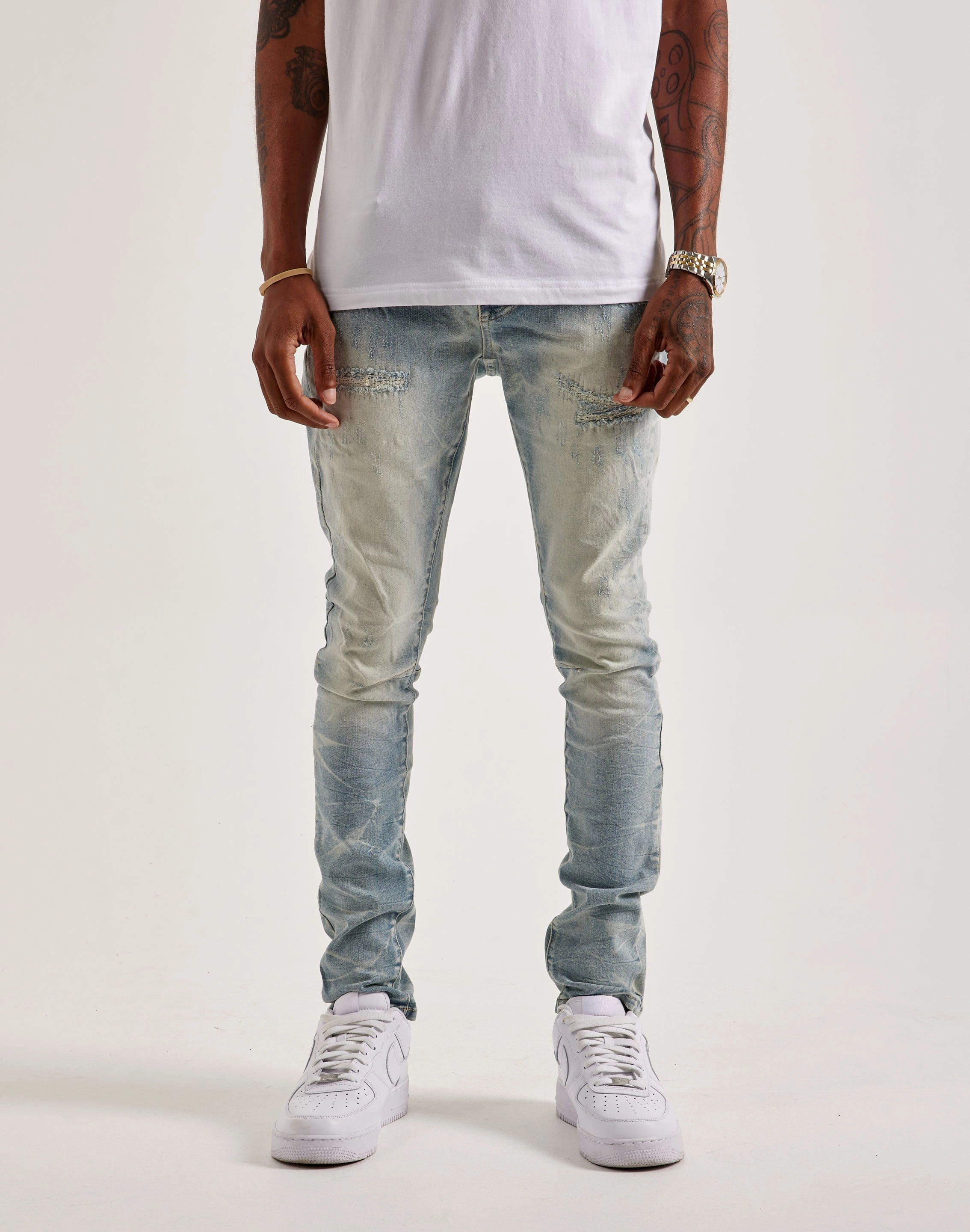 Patterned fashion (floral, stripes, etc.) Smoke Rise Slim Wave Effect Jeans Best - selling fashion