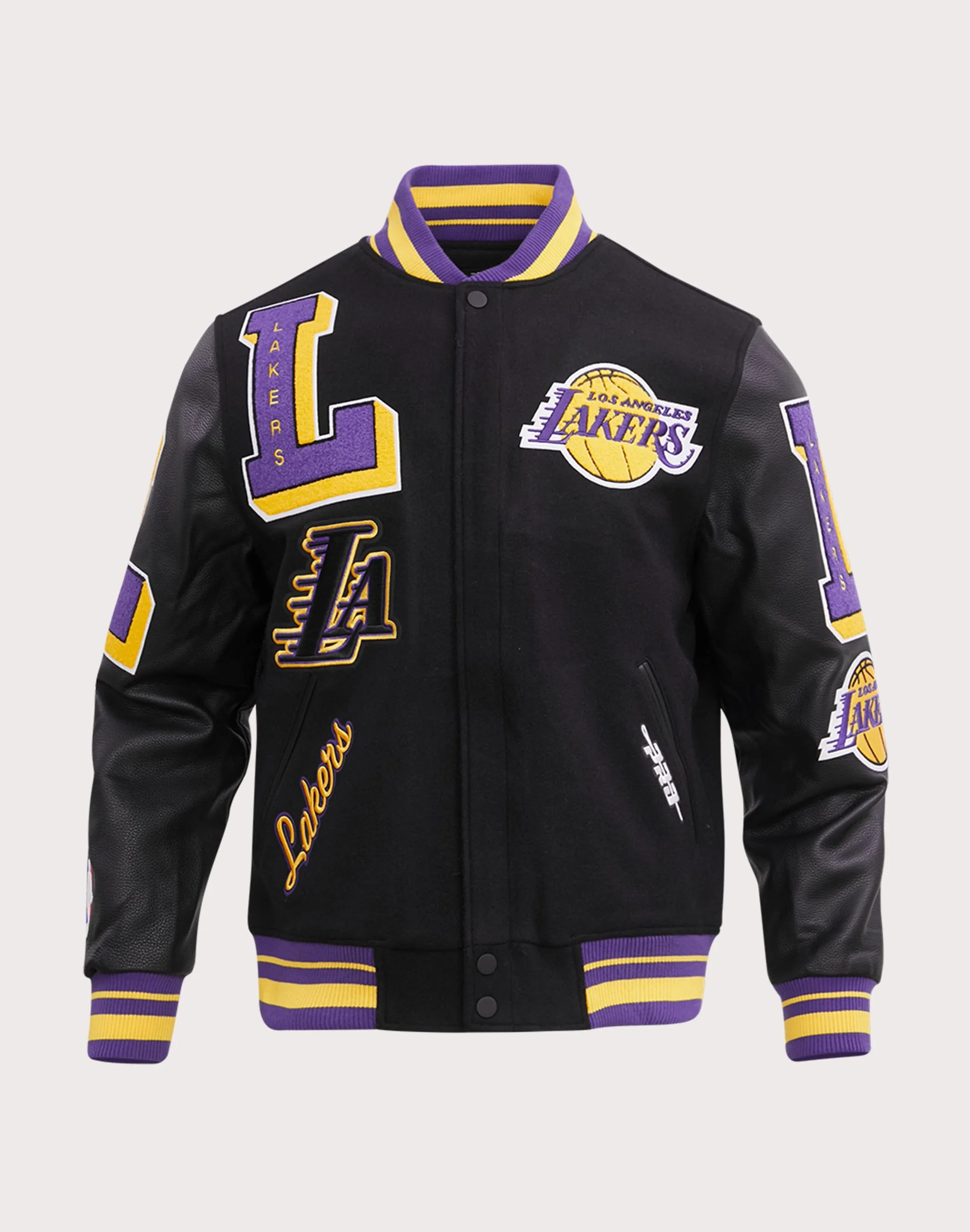 Pro Standard Los Angeles Lakers Mashup Rib Wool Varsity Jacket Silk - fabric fashion Clothing types