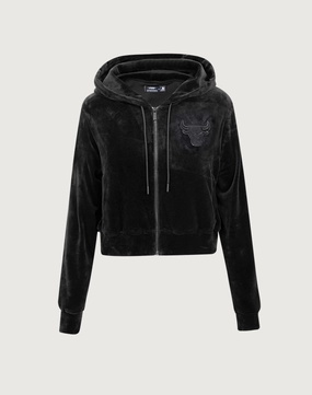Pro Standard Chicago Bulls Triple Black Velour Zip Hoodie Fashion trends by region Suede - finished fashion