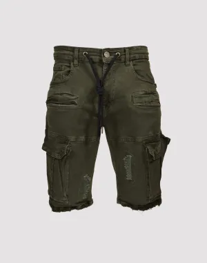 Runway fashion Grindhouse Distressed Twill Green Cargo Shorts Fashion for all ages