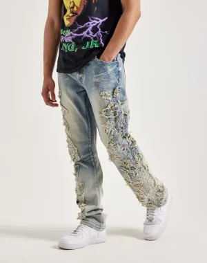 Smoke Rise Frayed Applique Stacked Flare Jeans Spandex - incorporated fashion Fashion customization
