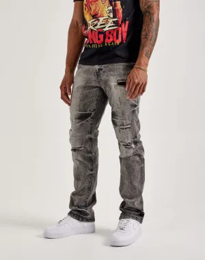 Smoke Rise Wave Effect Straight Denim Jeans Wool - sourced fashion Affordable fashion