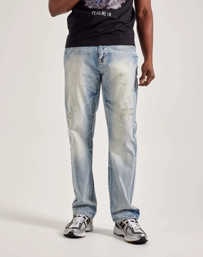 Smoke Rise Wave Effect Straight Denim Jeans Leather - material fashion Fashion events