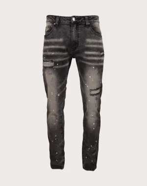 Street fashion Grindhouse Washed With Mini Rips Slim Fit Denim Black Jeans Fashion must - haves