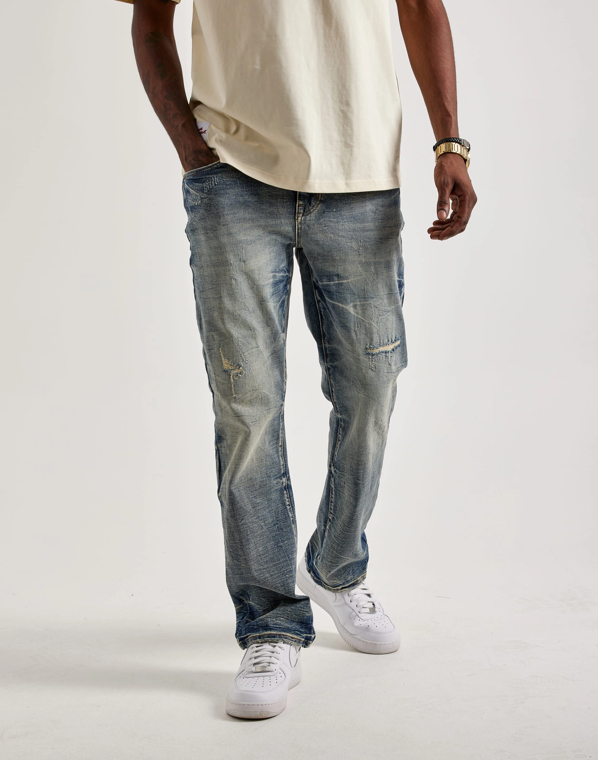 Style statements Smoke Rise Wave Effect Straight Denim Jeans Fashion swaps