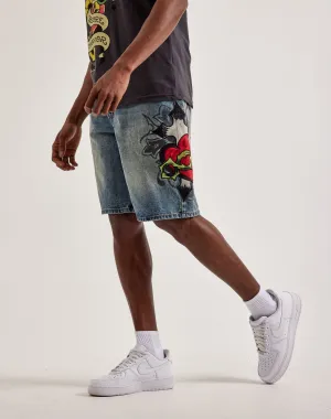 Sustainable fashion Ed Hardy Sacred Heart Denim Shorts Comfortable apparel