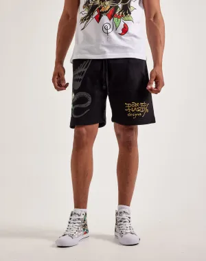 Trendy gear Ed Hardy Dagger Rose Fleece Shorts Hip - hop fashion