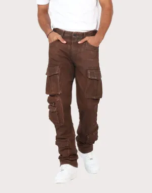 Trendy gear Grindhouse Bourbon Brown Straight Fit Waxed Cargo Jeans Fashion brands