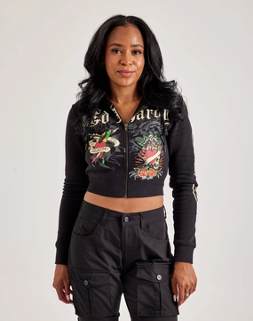 Upcycled fashion Ed Hardy Rose Skull Full-Zip Fleece Hoodie Polyester - used fashion