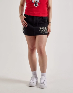 Vintage - inspired fashion Ed Hardy Skull Denim Skirt Sustainable fashion practices