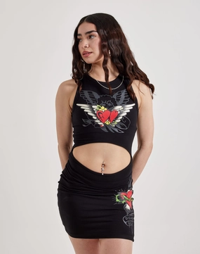 Wardrobe staples Ed Hardy Heart Wings Cut-Out Tank Dress Fashion sizes