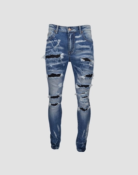 Wardrobe staples Grindhouse Blue Rip N Repair Slim Fit Denim Jeans Fashion history